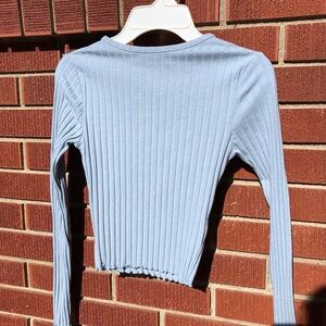 ASOS Design Light Blue Ribbed Long Sleeve Crop Top